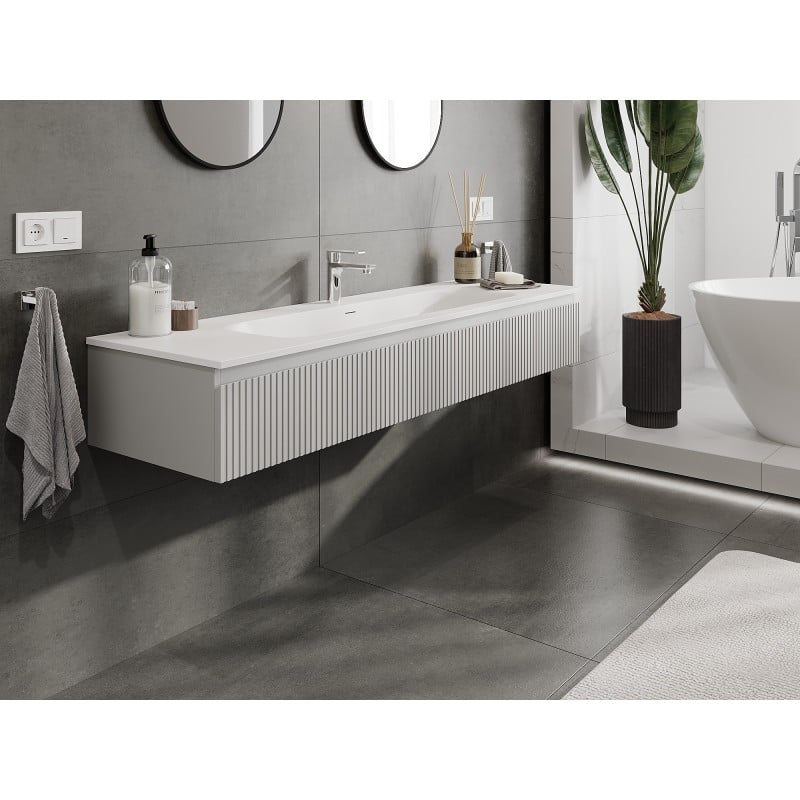 Mexen Rivel meuble de salle de bain 140 cm avec lavabo Vela, 1 tiroir, rainuré, gris mat/blanc mat - 91A20-16023-1-BF62-W23M01