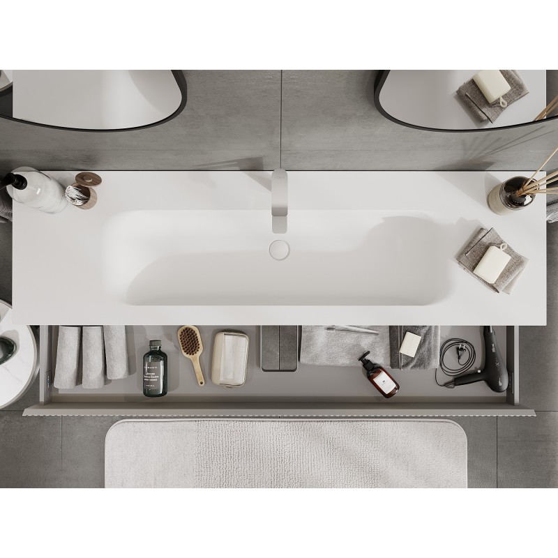 Mexen Rivel meuble de salle de bain 140 cm avec lavabo Vela, 1 tiroir, rainuré, gris mat/blanc mat - 91A20-16023-1-BF62-W23M01