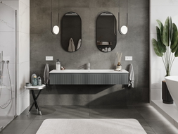 Mexen Rivel armoire de salle de bains 160 cm avec lavabo Vela, 1 tiroir, rainurée, graphite mat/blanc mat -