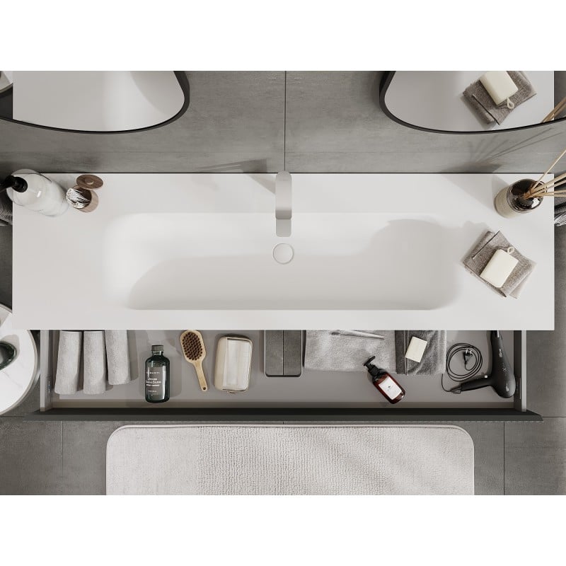 Mexen Rivel armoire de salle de bains 160 cm avec lavabo Vela, 1 tiroir, rainurée, graphite mat/blanc mat -