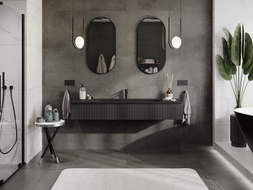 Mexen Rivel meuble de salle de bain 160 cm avec lavabo Vela, 1 tiroir, rainuré, noir mat - 91A20-16023-1-BF71-W23M71