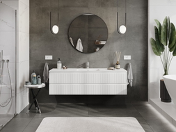 Mexen Rivel meuble de salle de bains 160 cm avec lavabo Otis, 2 tiroirs, rainuré, blanc mat - 91A20-16047-2-BFF01-W18M01
