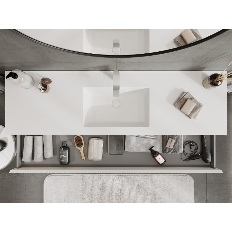 Mexen Rivel meuble de salle de bains 160 cm avec lavabo Otis, 2 tiroirs, rainuré, blanc mat - 91A20-16047-2-BFF01-W18M01