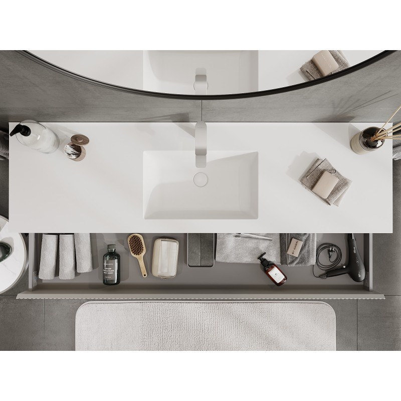 Mexen Rivel armoire de salle de bain 160 cm avec lavabo Otis, 2 tiroirs, rainurée, gris mat/blanc mat -