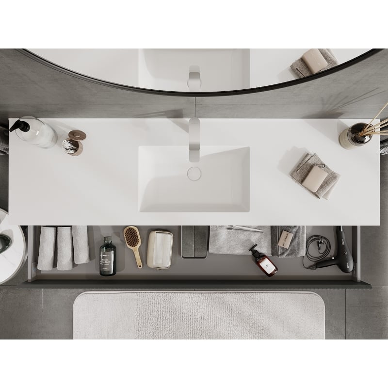Mexen Rivel meuble de salle de bain 160 cm avec lavabo Otis, 2 tiroirs, rainuré, graphite mat/blanc mat -