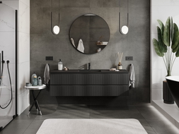 Mexen Rivel meuble de salle de bain 160 cm avec lavabo Otis, 2 tiroirs, rainuré, noir mat - 91A20-16047-2-BFF71-W18M71