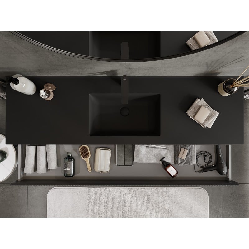 Mexen Rivel meuble de salle de bain 160 cm avec lavabo Otis, 2 tiroirs, rainuré, noir mat - 91A20-16047-2-BFF71-W18M71
