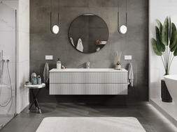 Mexen Rivel armoire de salle de bain 160 cm avec lavabo Vela, 2 tiroirs, rainurée, gris mat/blanc mat -
