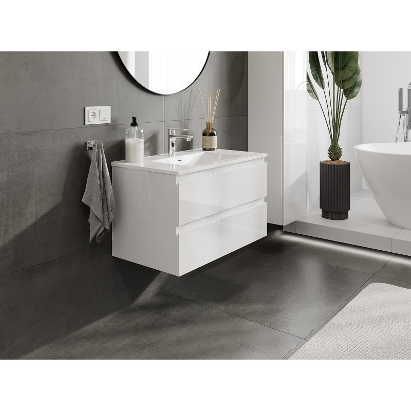 Mexen Orio armoire de salle de bain 80 cm avec lavabo Otis, 2 tiroirs, blanc brillant - 91A10-08047-2-BFF00-W18M00