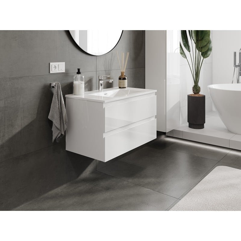 Mexen Orio armoire de salle de bains 80 cm avec lavabo Otis, 2 tiroirs, blanc brillant - 91A10-08047-2-BFF00-W18M00