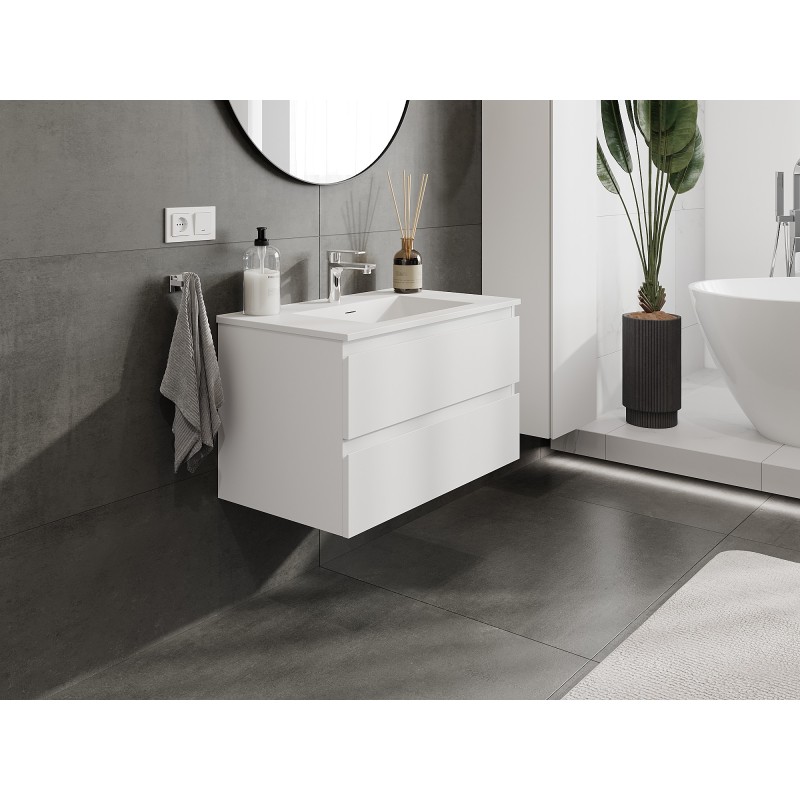 Mexen Orio armoire de salle de bain 80 cm avec lavabo Otis, 2 tiroirs, blanc mat - 91A10-08047-2-BFF01-W18M01