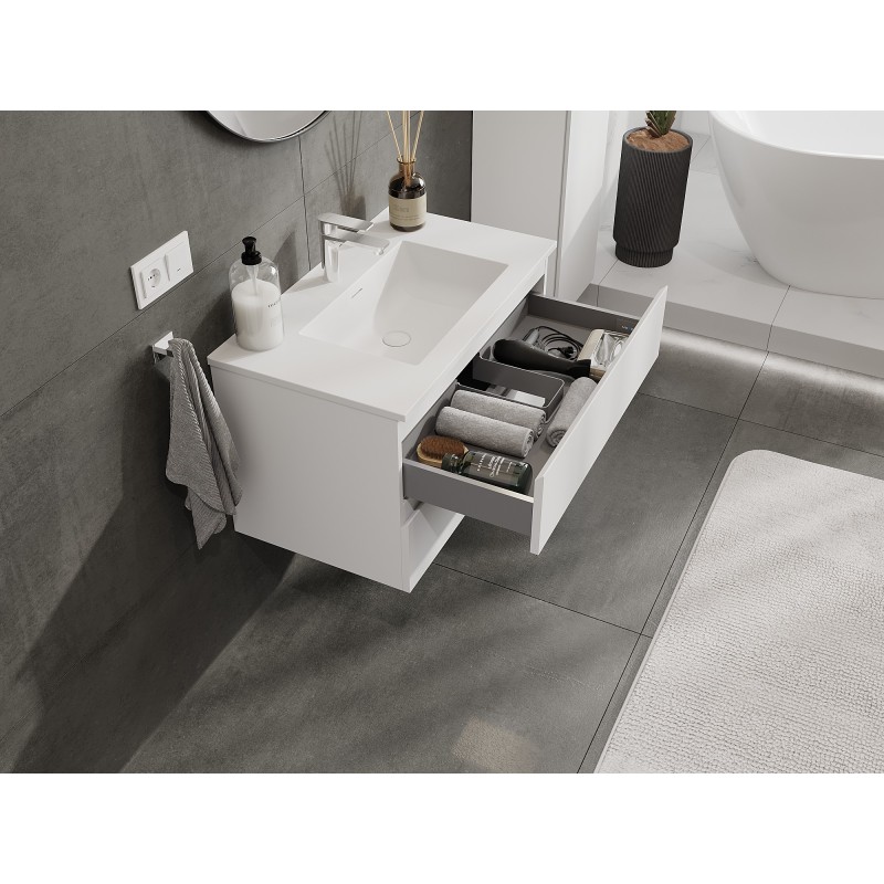 Mexen Orio armoire de salle de bain 80 cm avec lavabo Otis, 2 tiroirs, blanc mat - 91A10-08047-2-BFF01-W18M01