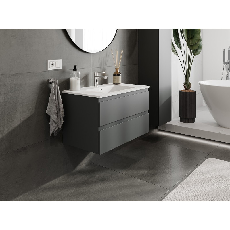 Mexen Orio meuble de salle de bain 80 cm avec lavabo Otis, 2 tiroirs, graphite mat/blanc mat - 91A10-08047-2-BFF66-W18M01