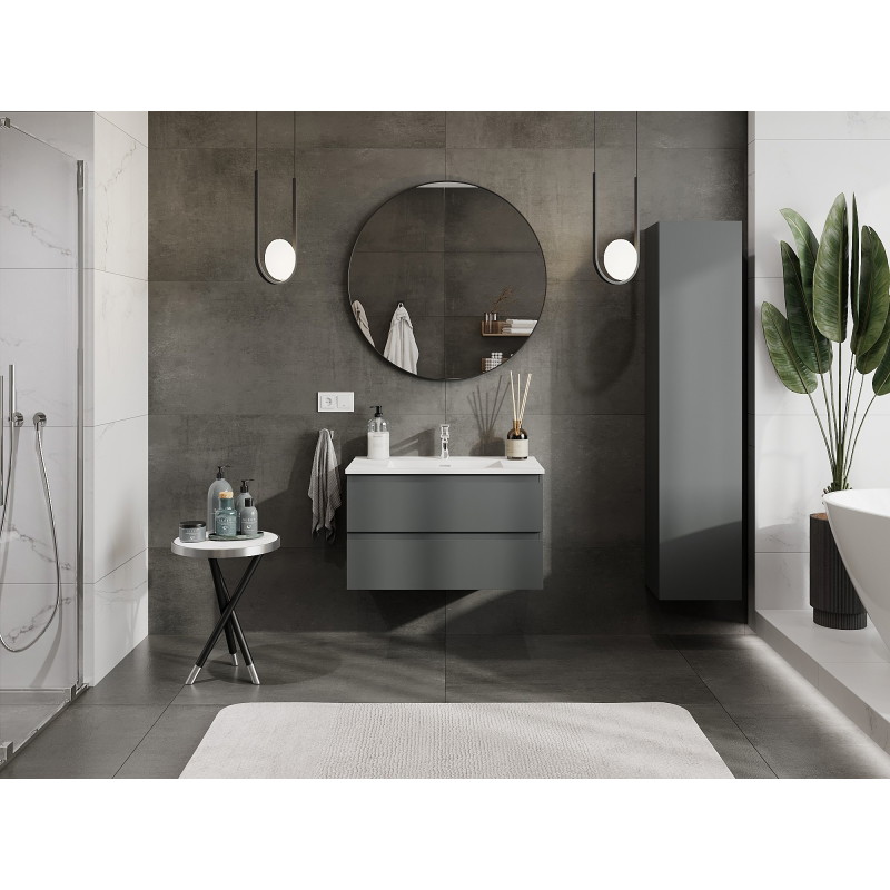 Mexen Orio meuble de salle de bain 80 cm avec lavabo Otis, 2 tiroirs, graphite mat/blanc mat - 91A10-08047-2-BFF66-W18M01