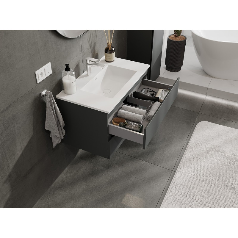 Mexen Orio meuble de salle de bain 80 cm avec lavabo Otis, 2 tiroirs, graphite mat/blanc mat - 91A10-08047-2-BFF66-W18M01