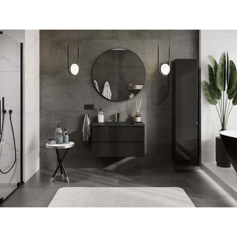 Mexen Orio armoire de salle de bain 80 cm avec lavabo Otis, 2 tiroirs, noir brillant/noir mat - 91A10-08047-2-BFF70-W18M71