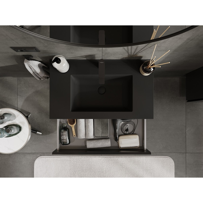 Mexen Orio armoire de salle de bains 80 cm avec lavabo Otis, 2 tiroirs, noir mat - 91A10-08047-2-BFF71-W18M71