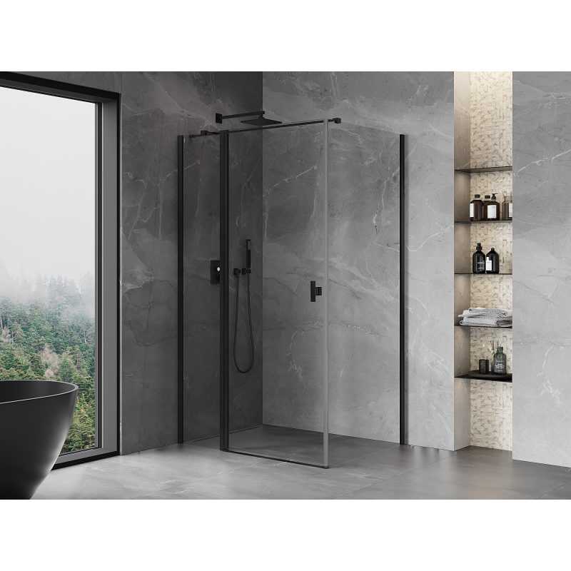 Mexen Mist T cabine de douche battante 115 x 100 cm, transparent, noir - 8A4T-115-100-70-00