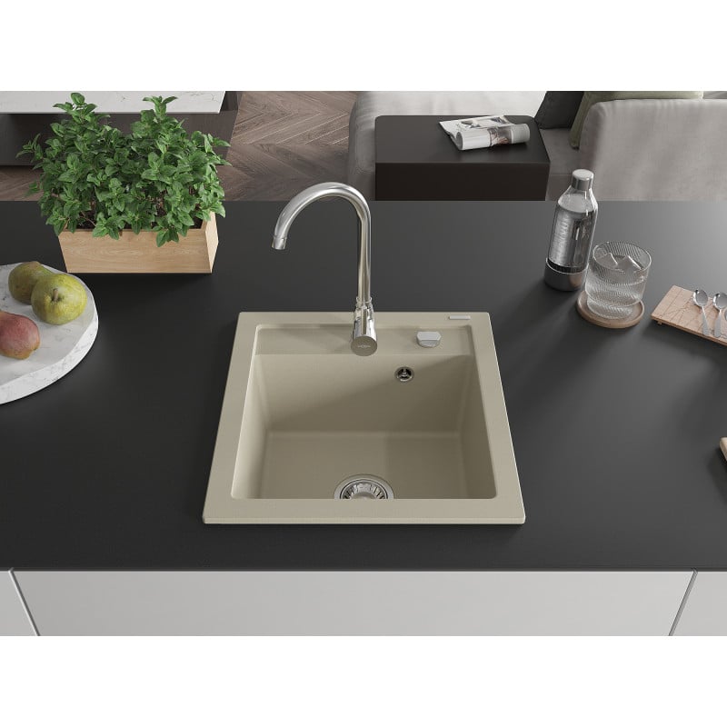 Mexen Vito évier en granit à 1 bac avec robinet de cuisine Telma, beige - 6503-69-670200-00
