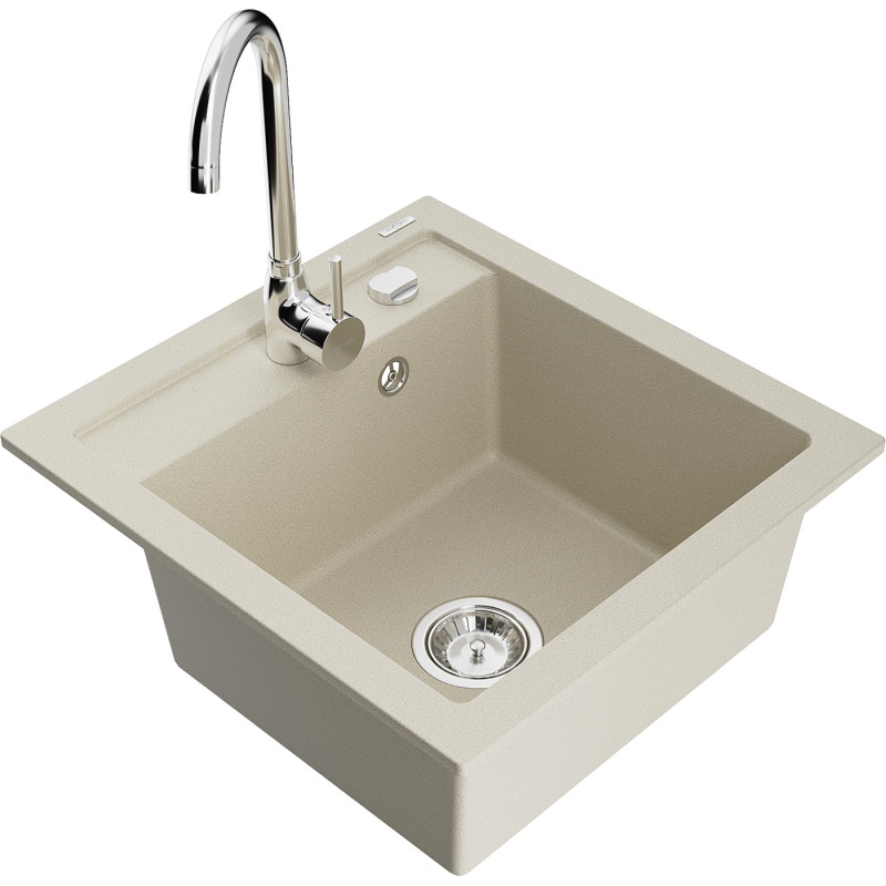 Mexen Vito évier en granit 1 bac avec robinet de cuisine Telma, beige - 6503-69-670200-00