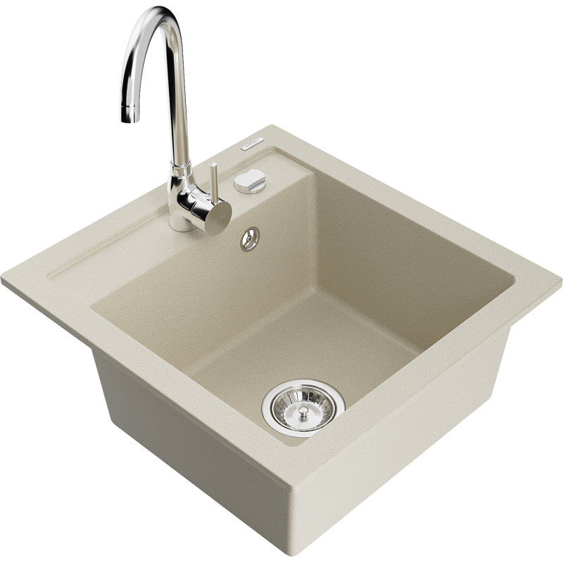 Mexen Vito évier en granit à 1 cuve avec robinet mélangeur Telma, Beige - 6503-69-670200-00