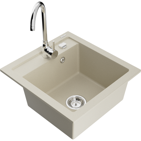 Mexen Vito évier en granit 1 bac avec robinet de cuisine Telma, beige - 6503-69-670200-00