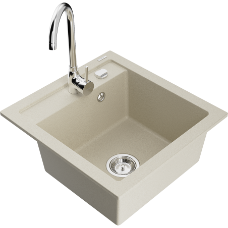 Mexen Vito évier en granit à 1 bac avec robinet de cuisine Telma, beige - 6503-69-670200-00