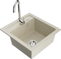 Mexen Vito évier en granit 1 bac avec robinet de cuisine Telma, beige - 6503-69-670200-00