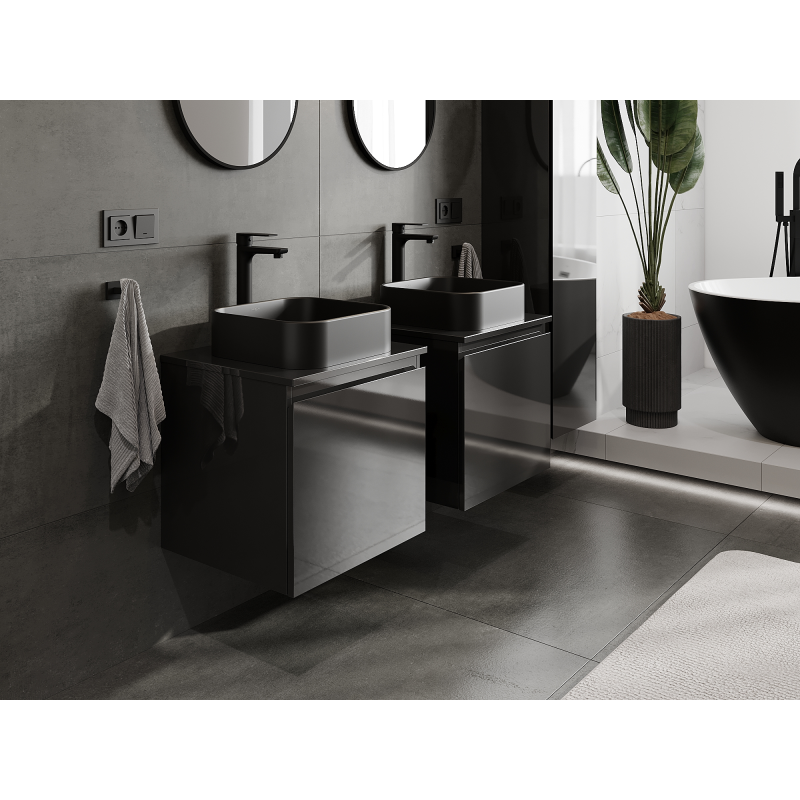 Mexen Orio meuble de salle de bains sous lavabo 50 cm, 1 tiroir, noir brillant - 91A10-05047-1-BF70