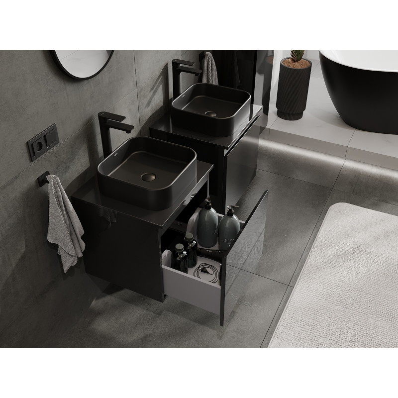 Mexen Orio meuble de salle de bains sous lavabo 50 cm, 1 tiroir, noir brillant - 91A10-05047-1-BF70