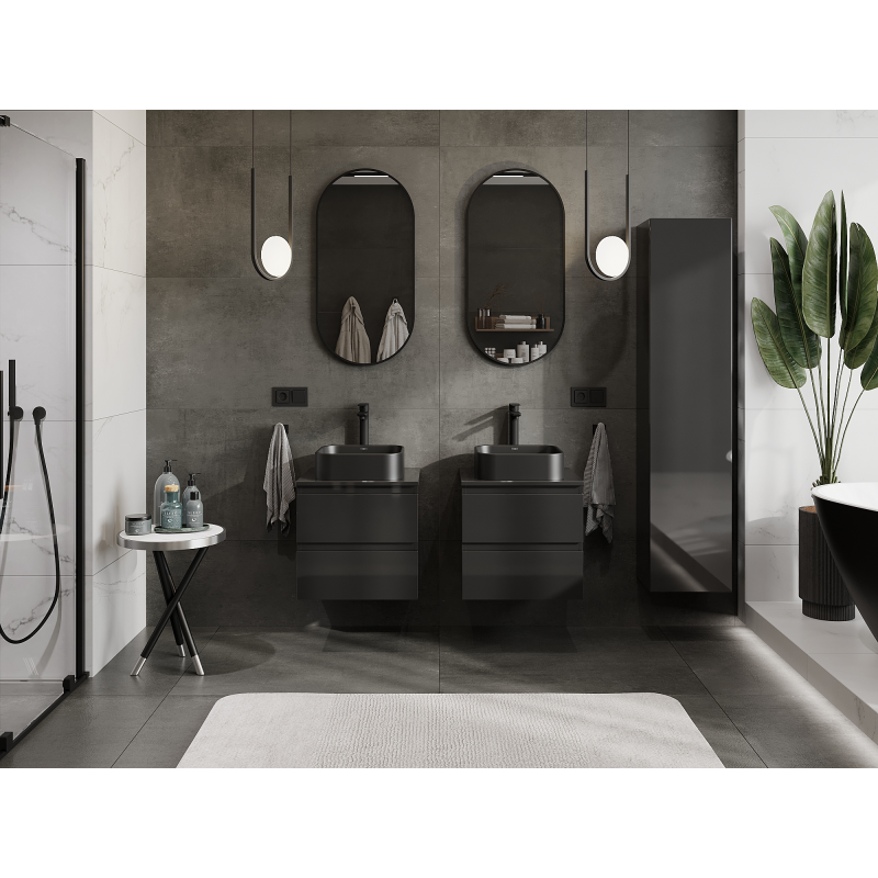Mexen Orio meuble de salle de bain sous vasque 50 cm, 2 tiroirs, noir brillant - 91A10-05047-2-BFF70