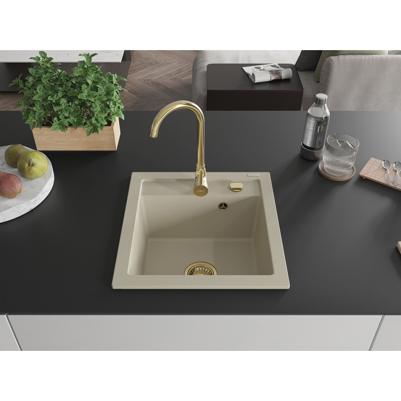 Mexen Vito évier en granit 1 bac avec robinet de cuisine Telma, beige - 6503-69-670200-50