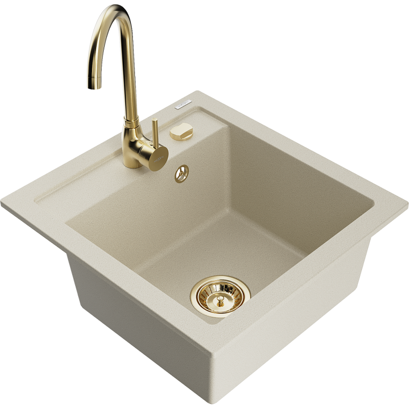 Mexen Vito évier en granit 1 bac avec robinet de cuisine Telma, beige - 6503-69-670200-50