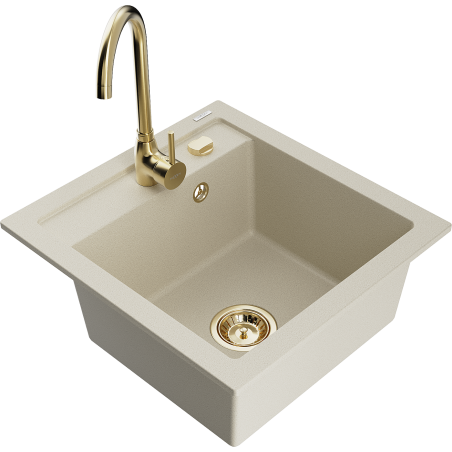 Mexen Vito évier en granit 1 bac avec robinet de cuisine Telma, beige - 6503-69-670200-50