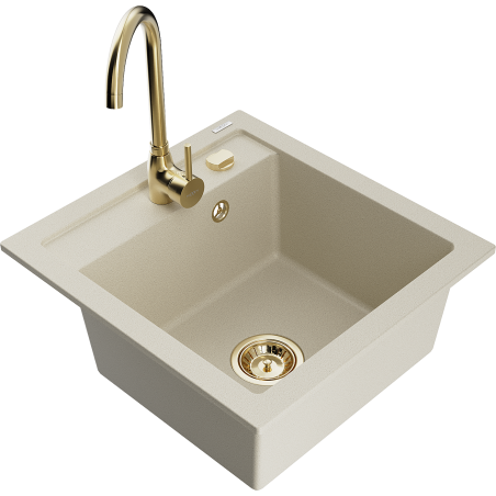 Mexen Vito évier en granit à 1 cuve avec robinet mélangeur Telma, Beige - 6503-69-670200-50