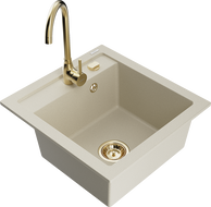 Mexen Vito évier en granit à 1 cuve avec robinet mélangeur Telma, Beige - 6503-69-670200-50