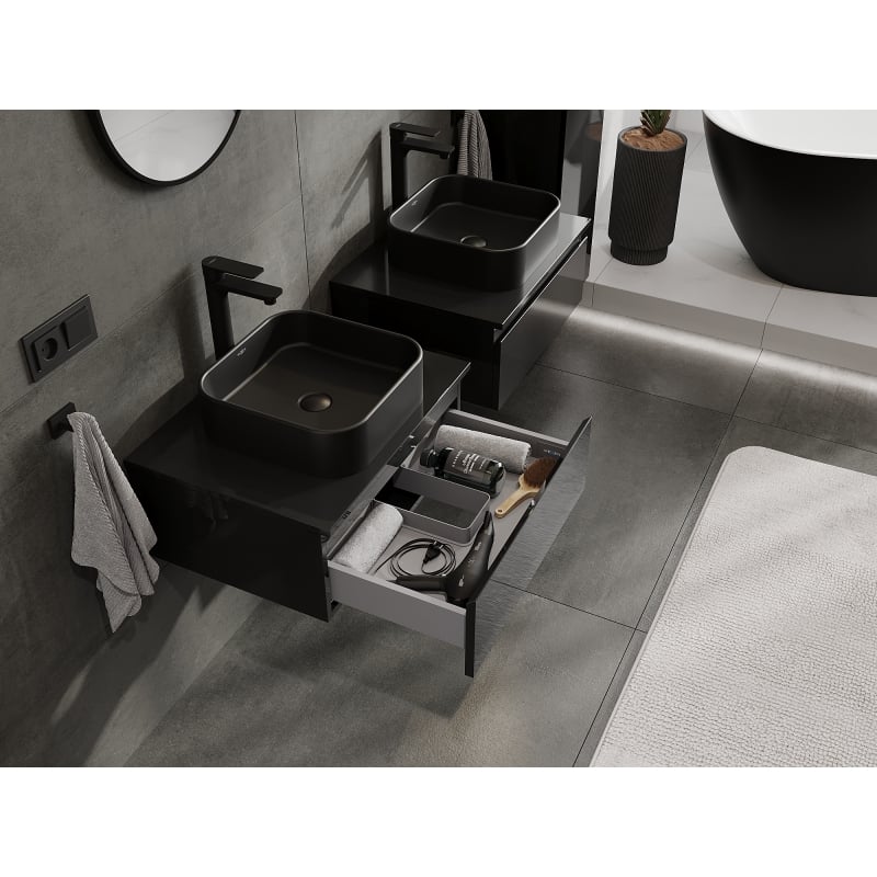 Mexen Orio meuble de salle de bain sous-lavabo 60 cm, 1 tiroir, noir brillant - 91A10-06023-1-BF70