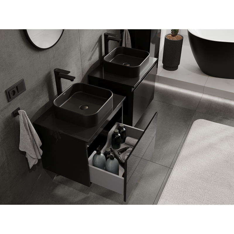 Mexen Orio meuble de salle de bain sous lavabo 60 cm, 1 tiroir, noir brillant - 91A10-06047-1-BF70