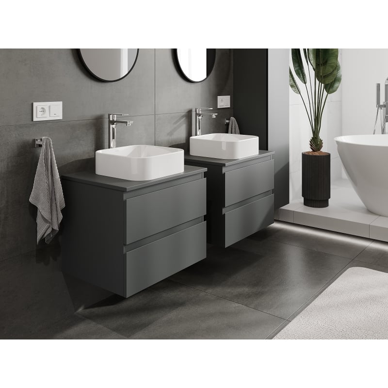 Mexen Orio meuble de salle de bain sous-lavabo 60 cm, 2 tiroirs, graphite mat - 91A10-06047-2-BFF66