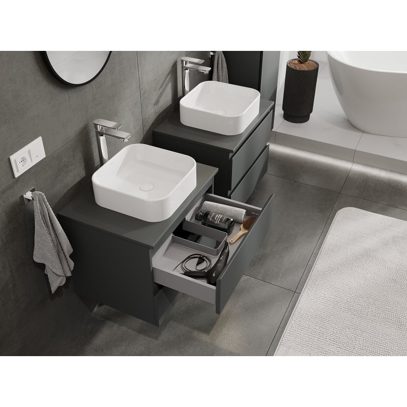 Mexen Orio meuble de salle de bain sous-lavabo 60 cm, 2 tiroirs, graphite mat - 91A10-06047-2-BFF66