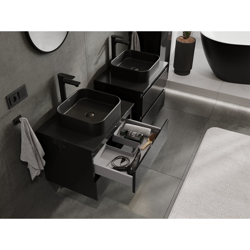 Mexen Orio meuble-lavabo 60 cm, 2 tiroirs, noir brillant - 91A10-06047-2-BFF70