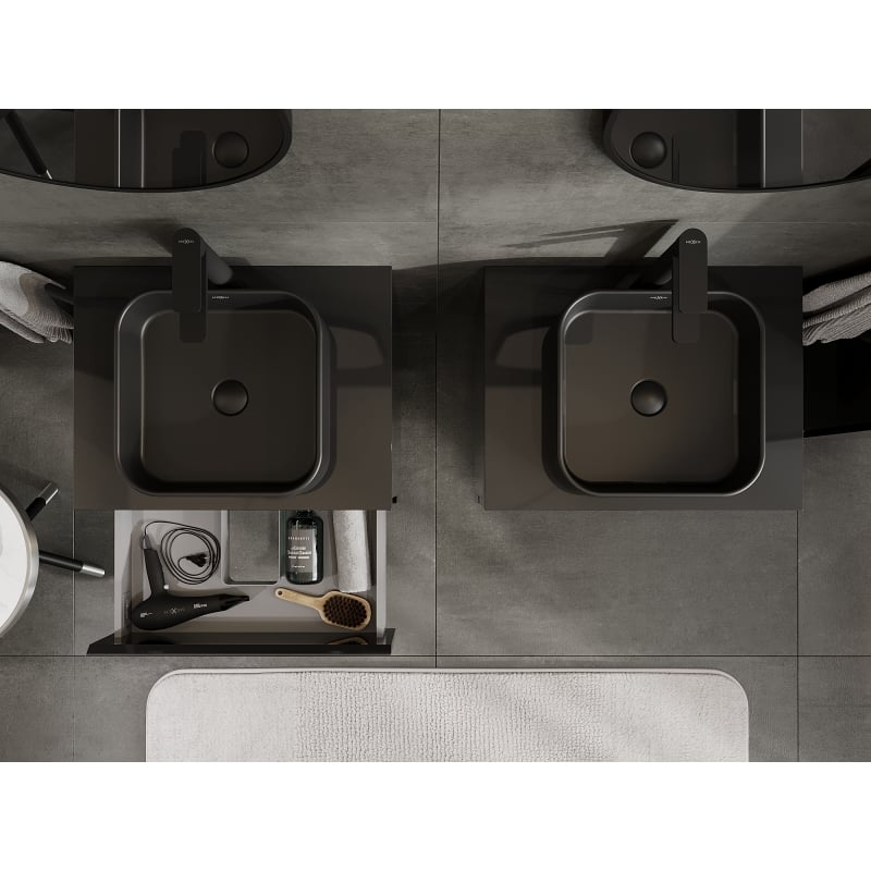 Mexen Orio meuble-lavabo 60 cm, 2 tiroirs, noir brillant - 91A10-06047-2-BFF70