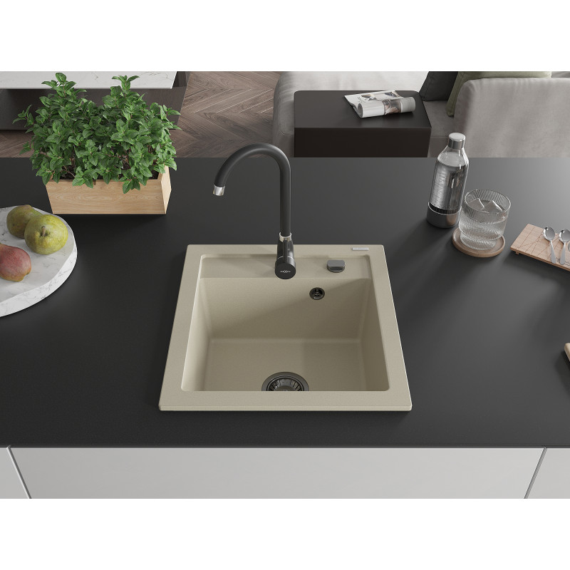 Mexen Vito évier en granit 1 bac avec robinet de cuisine Telma, beige - 6503-69-670200-70