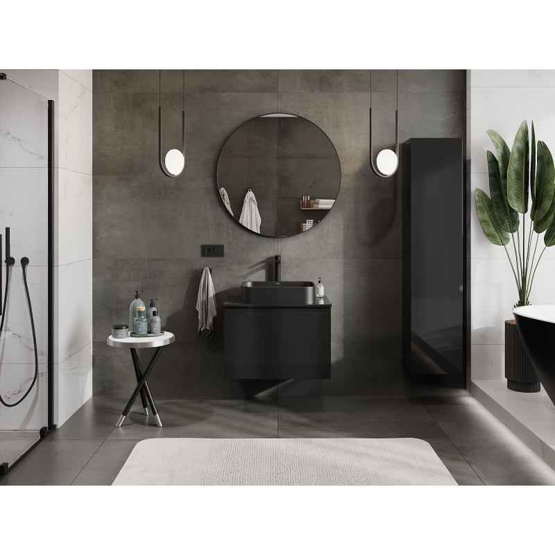 Mexen Orio meuble de salle de bain sous-lavabo 70 cm, 1 tiroir, noir brillant - 91A10-07047-1-BF70