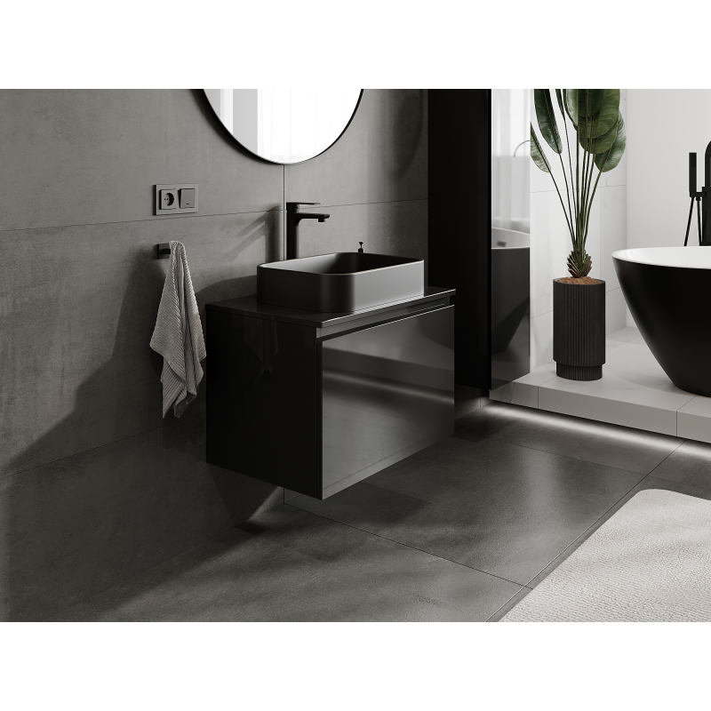 Mexen Orio meuble de salle de bain sous-lavabo 70 cm, 1 tiroir, noir brillant - 91A10-07047-1-BF70