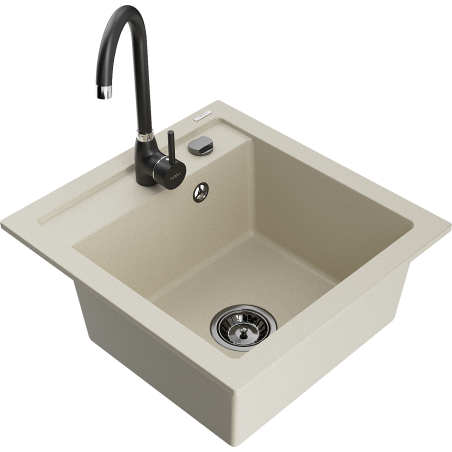 Mexen Vito évier en granit à 1 cuve avec robinet mélangeur Telma, Beige - 6503-69-670200-70