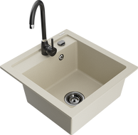 Mexen Vito évier en granit à 1 cuve avec robinet mélangeur Telma, Beige - 6503-69-670200-70