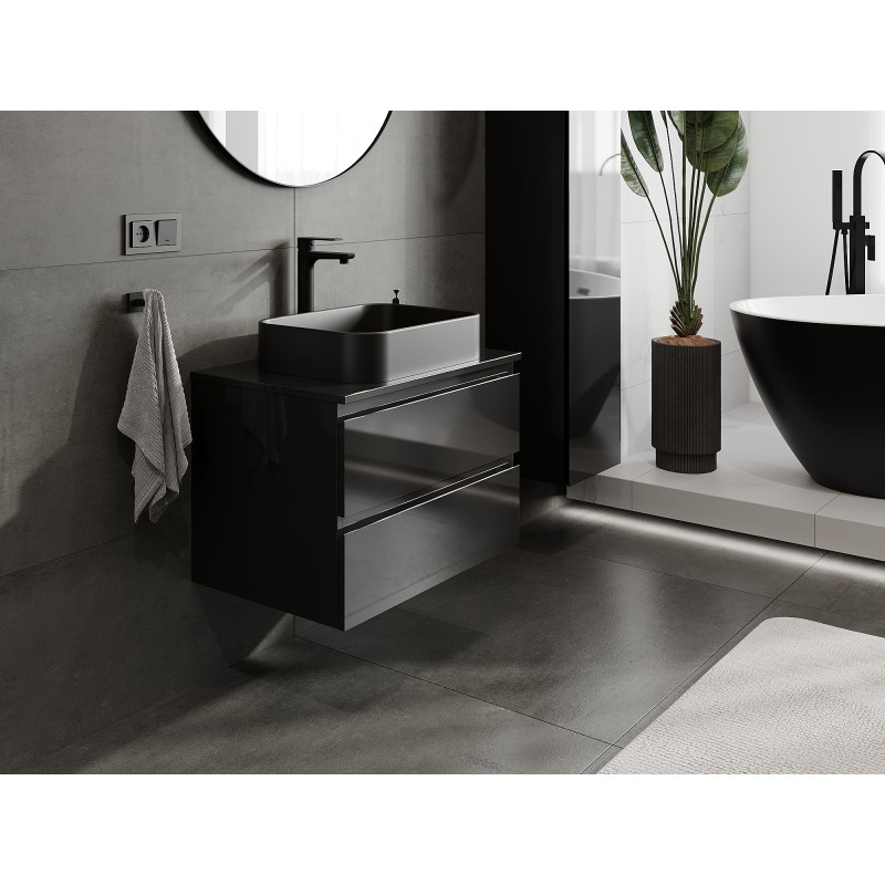 Mexen Orio meuble de salle de bain sous lavabo 70 cm, 2 tiroirs, noir brillant - 91A10-07047-2-BFF70
