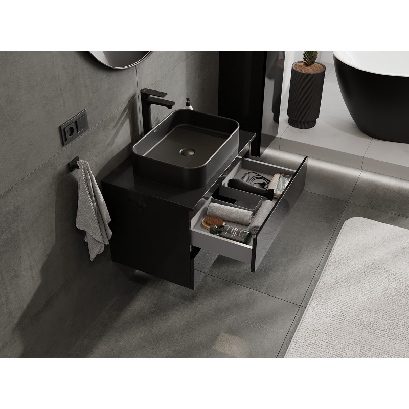 Mexen Orio meuble de salle de bain sous lavabo 70 cm, 2 tiroirs, noir brillant - 91A10-07047-2-BFF70