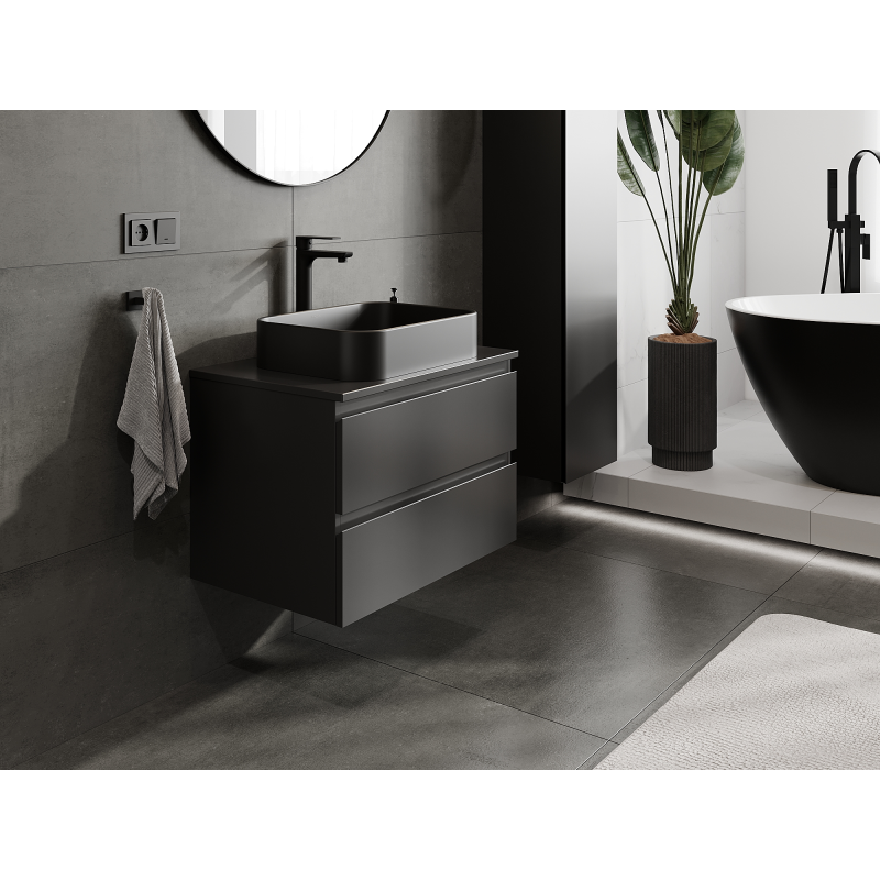 Mexen Orio meuble de salle de bain sous-lavabo 70 cm, 2 tiroirs, noir mat - 91A10-07047-2-BFF71